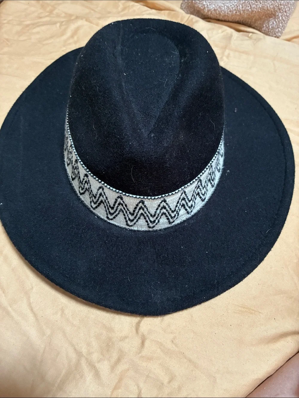Black Felt Fedora with Patterned Band western BoHo classy